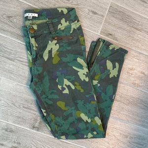 CAbi Green Clover Camo Skinny Ankle Zipper Jeans